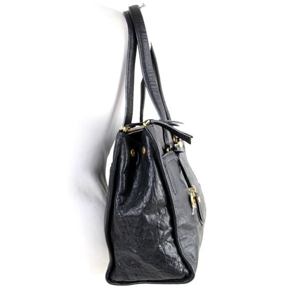 T Tahari BLACK GENUINE LEATHER THREE COMPARTMENTS BUSINESS TOTE SHOULDER BAG - Picture 3 of 16